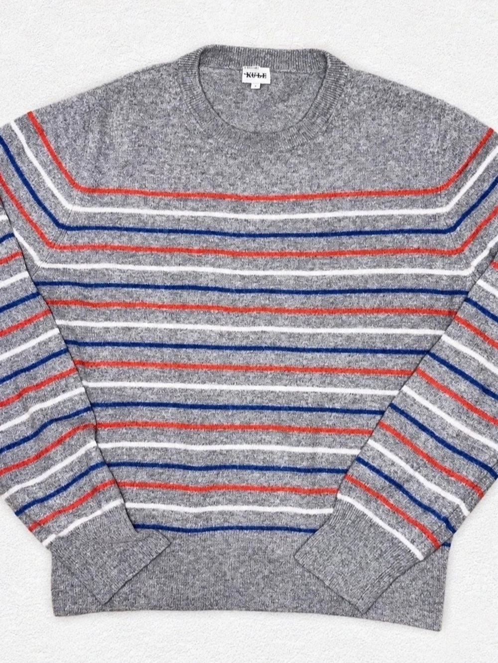 KULE The Betty Striped Cashmere Sweater Gray, Orange White Blue Medium NWOT